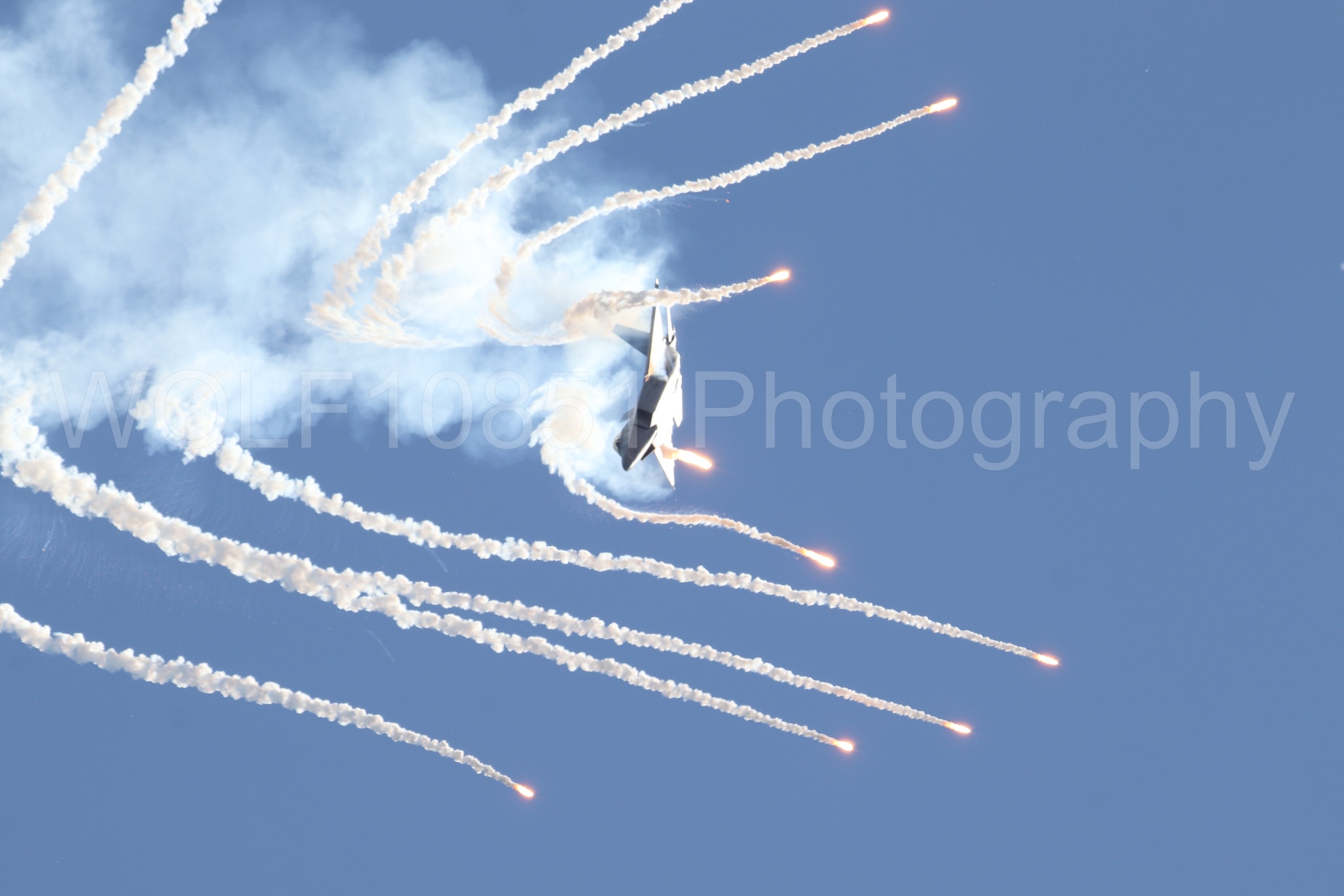 Aviation photography by WOLF10851 featuring F-22 Raptor, Raptor Demo Team, Wings Over Solano 2024, Flares.