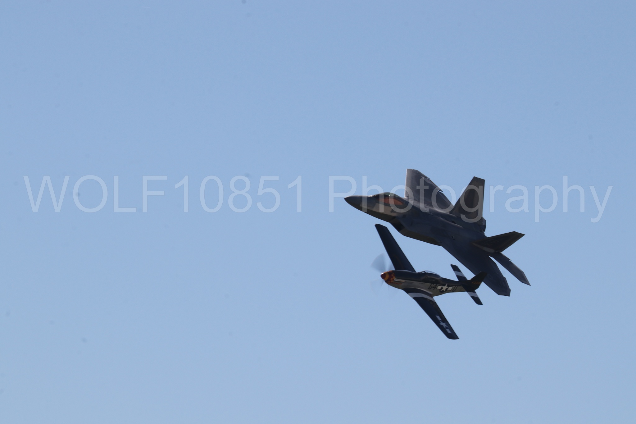 Aviation photography by WOLF10851 featuring Heritage Flight, P-51 Mustang, F-22 Raptor, Wee Willy 2, Raptor Demo Team.
