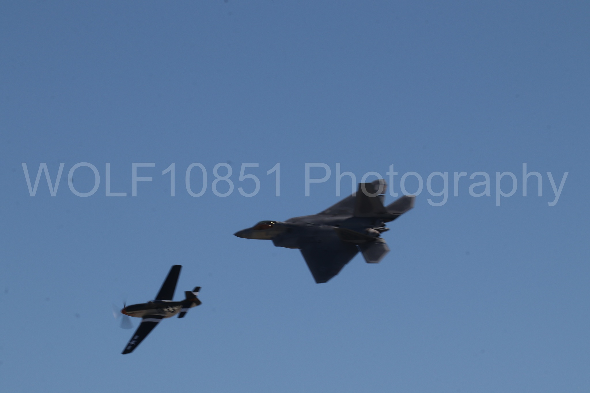 Aviation photography by WOLF10851 featuring Heritage Flight, P-51 Mustang, F-22 Raptor, Wee Willy 2, Raptor Demo Team.