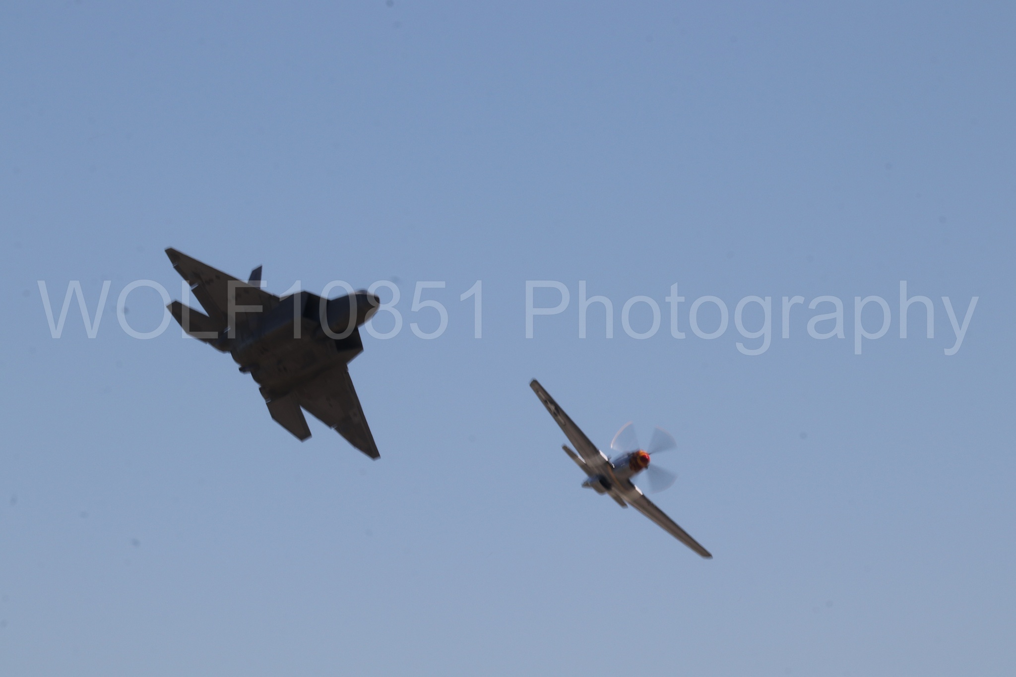 Aviation photography by WOLF10851 featuring Heritage Flight, P-51 Mustang, F-22 Raptor, Wee Willy 2, Raptor Demo Team.