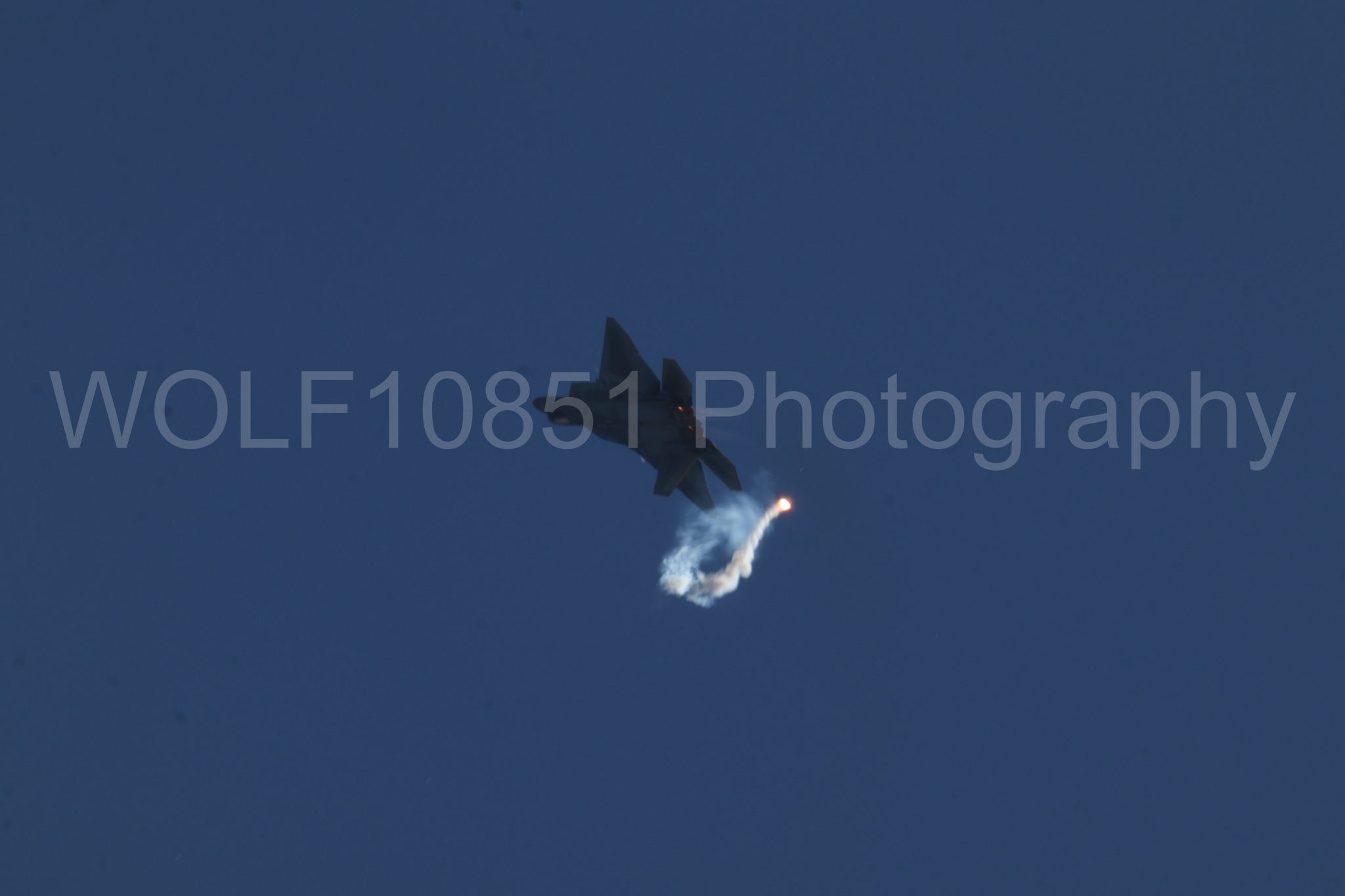 Aviation photography by WOLF10851 featuring F-22 Raptor, Raptor Demo Team, Wings Over Solano 2024, Flares.