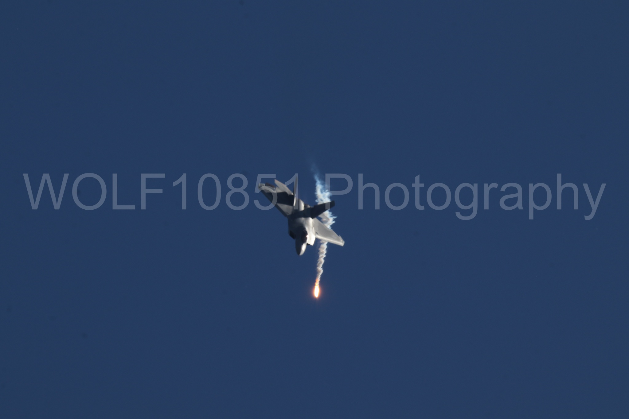 Aviation photography by WOLF10851 featuring F-22 Raptor, Raptor Demo Team, Wings Over Solano 2024, Flares.
