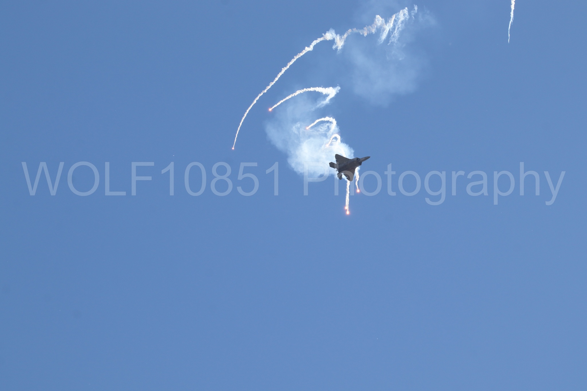 Aviation photography by WOLF10851 featuring F-22 Raptor, Raptor Demo Team, Wings Over Solano 2024, Flares.