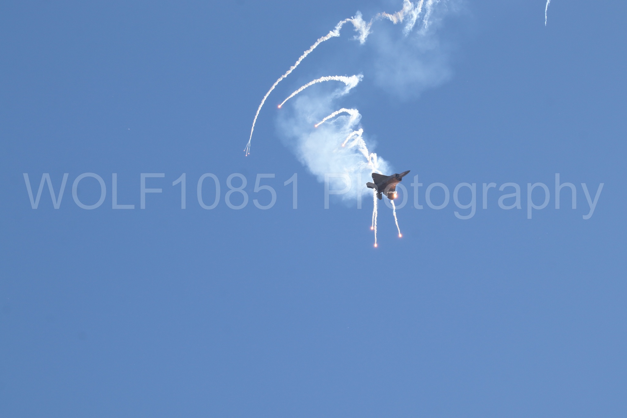 Aviation photography by WOLF10851 featuring F-22 Raptor, Raptor Demo Team, Wings Over Solano 2024, Flares.