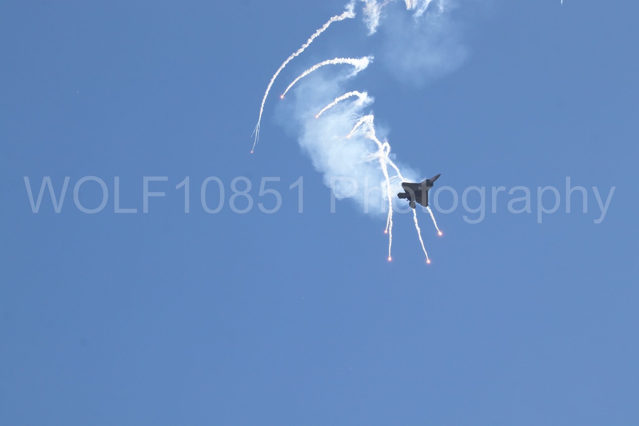 Aviation photography by WOLF10851 featuring F-22 Raptor, Raptor Demo Team, Wings Over Solano 2024, Flares.