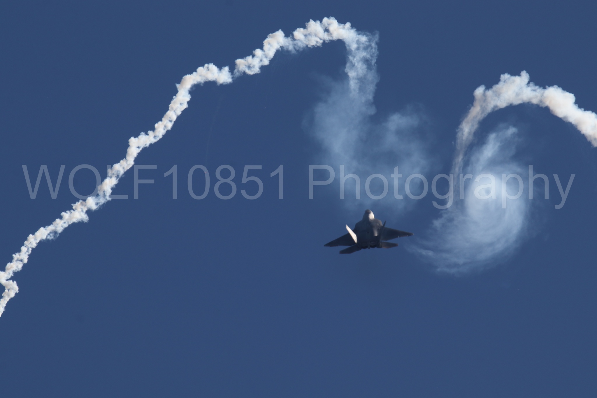 Aviation photography by WOLF10851 featuring F-22 Raptor, Raptor Demo Team, Wings Over Solano 2024, Flares.