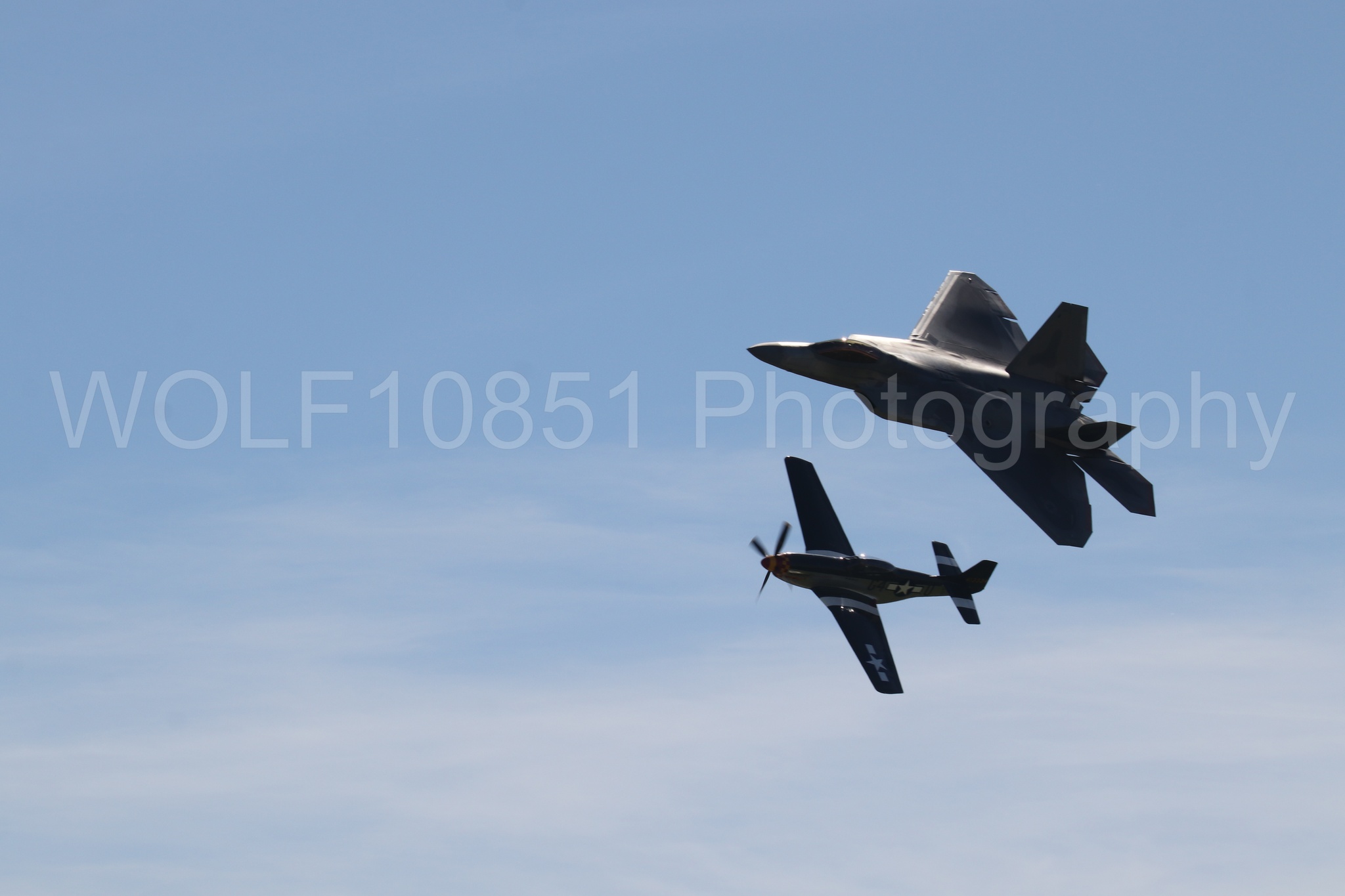 Aviation photography by WOLF10851 featuring Heritage Flight, P-51 Mustang, F-22 Raptor, Wee Willy 2, Raptor Demo Team.