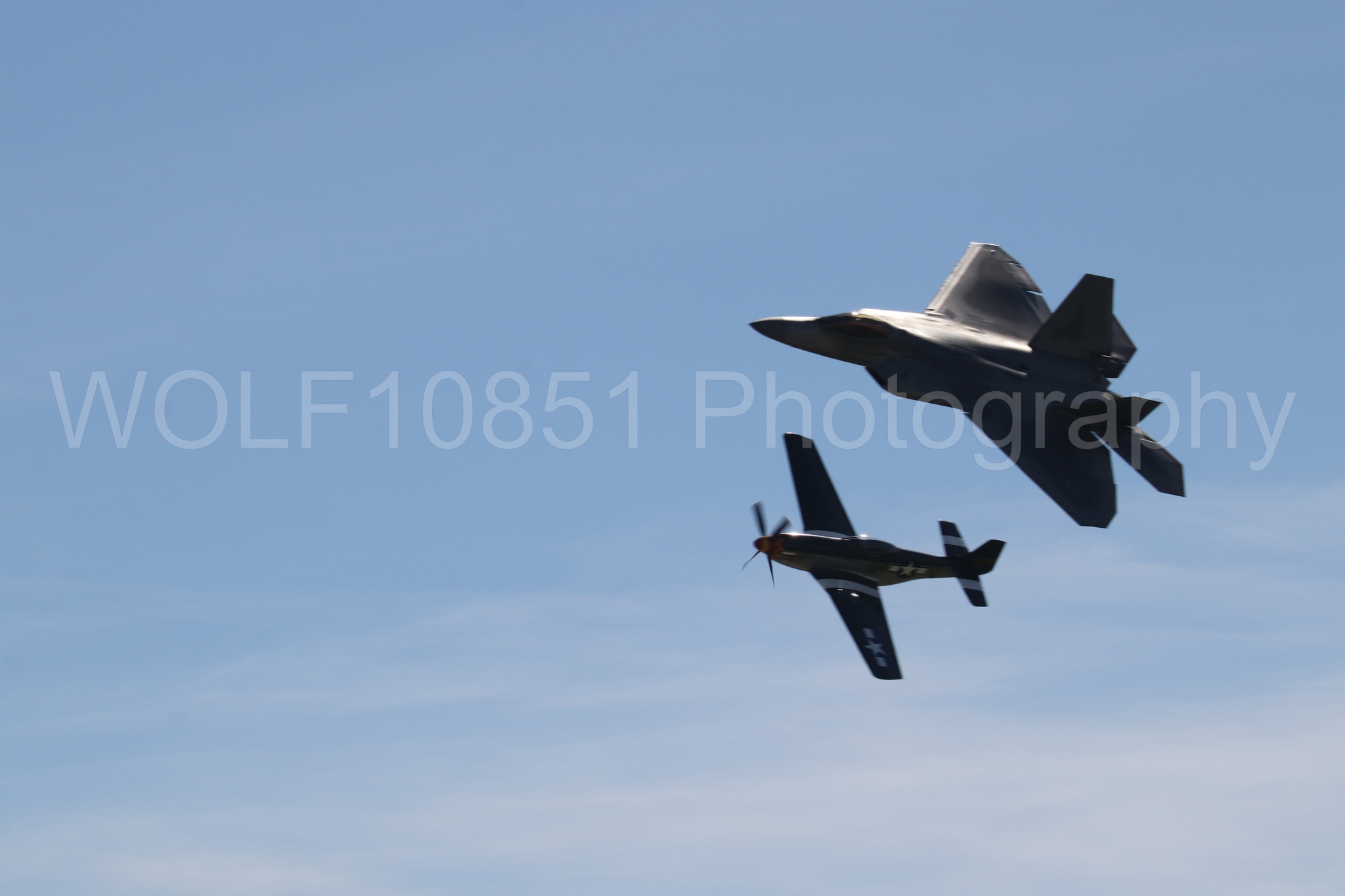 Aviation photography by WOLF10851 featuring Heritage Flight, P-51 Mustang, F-22 Raptor, Wee Willy 2, Raptor Demo Team.