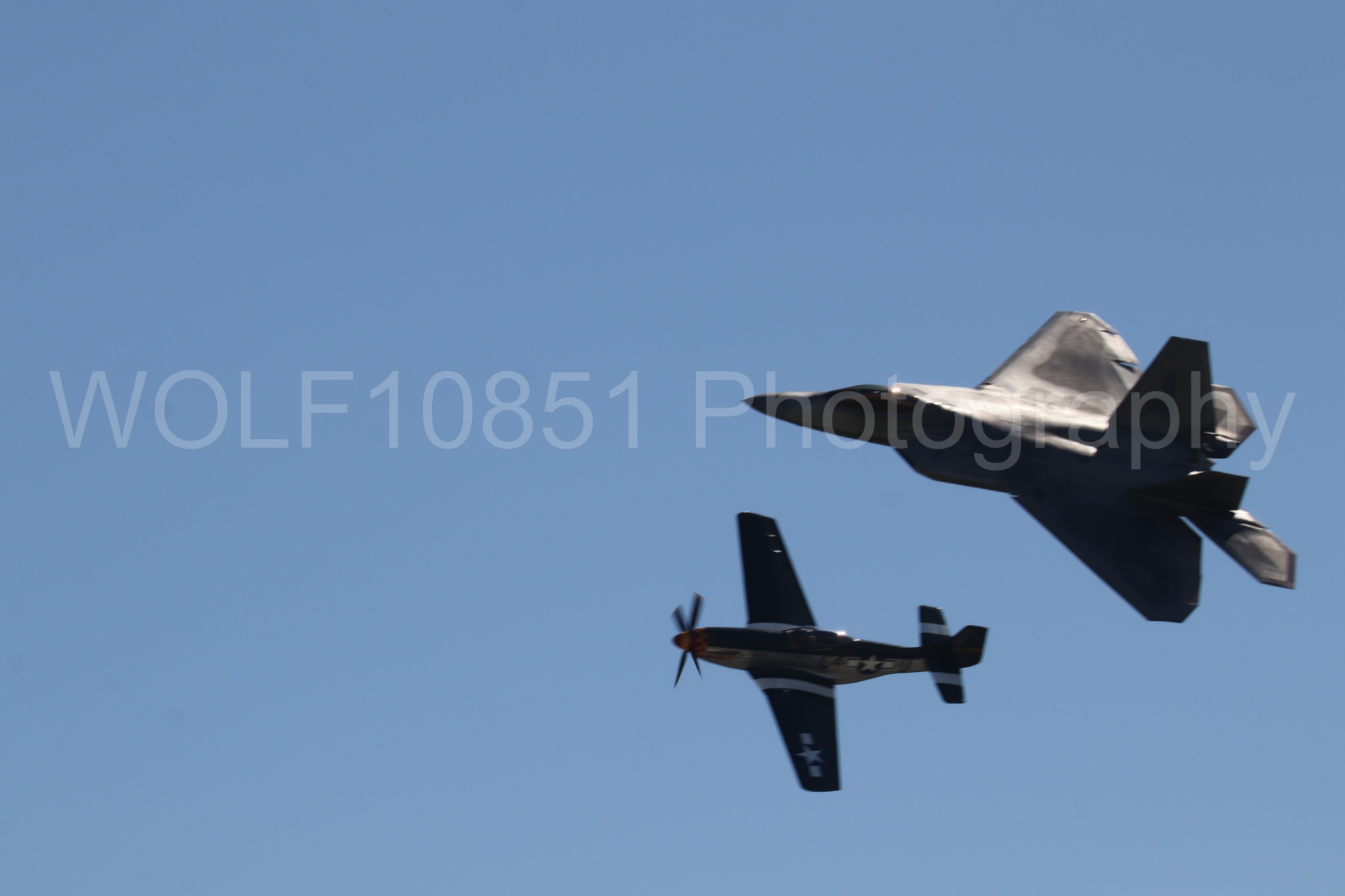 Aviation photography by WOLF10851 featuring Heritage Flight, P-51 Mustang, F-22 Raptor, Wee Willy 2, Raptor Demo Team.