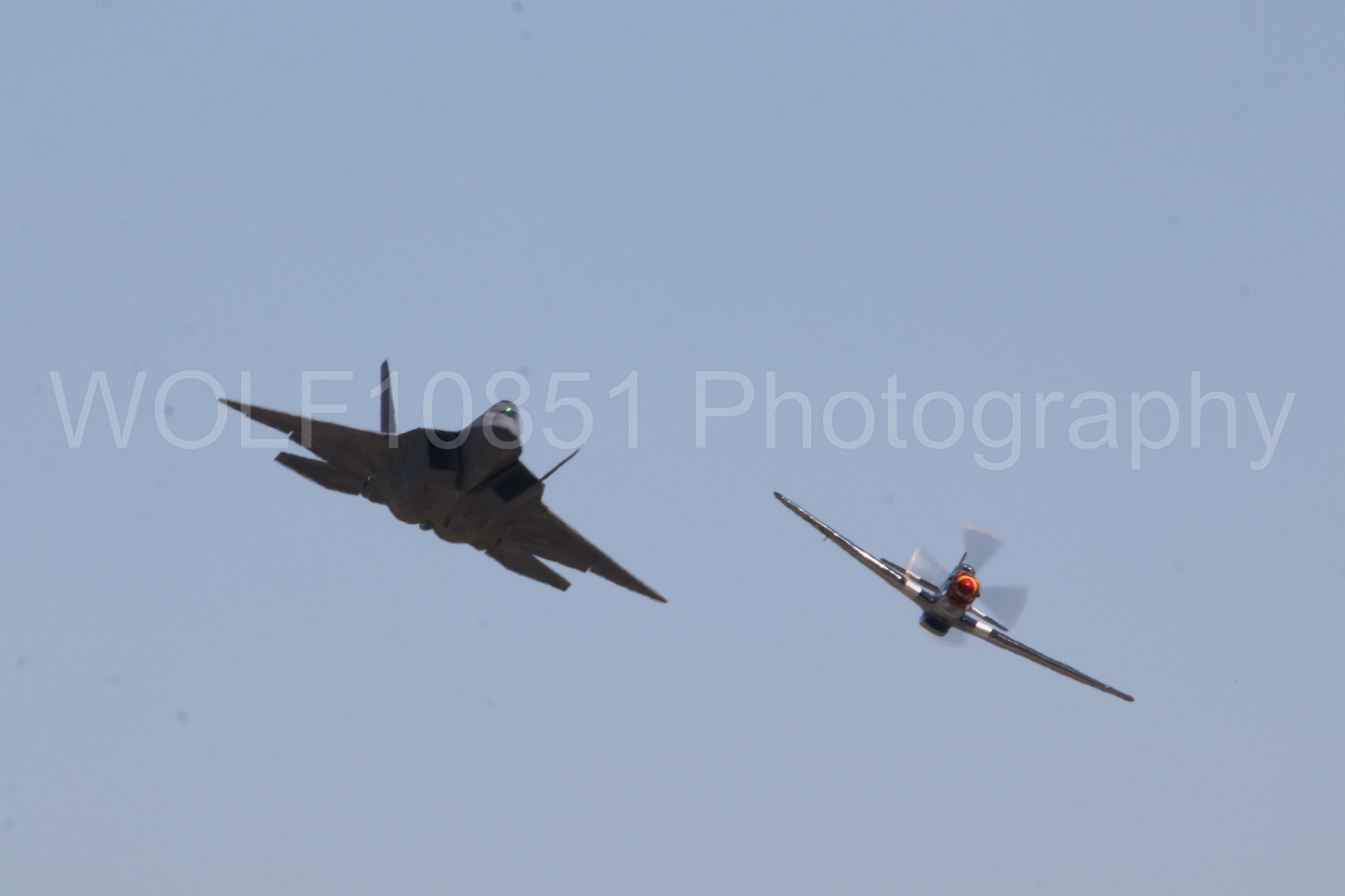Aviation photography by WOLF10851 featuring Heritage Flight, P-51 Mustang, F-22 Raptor, Wee Willy 2, Raptor Demo Team.