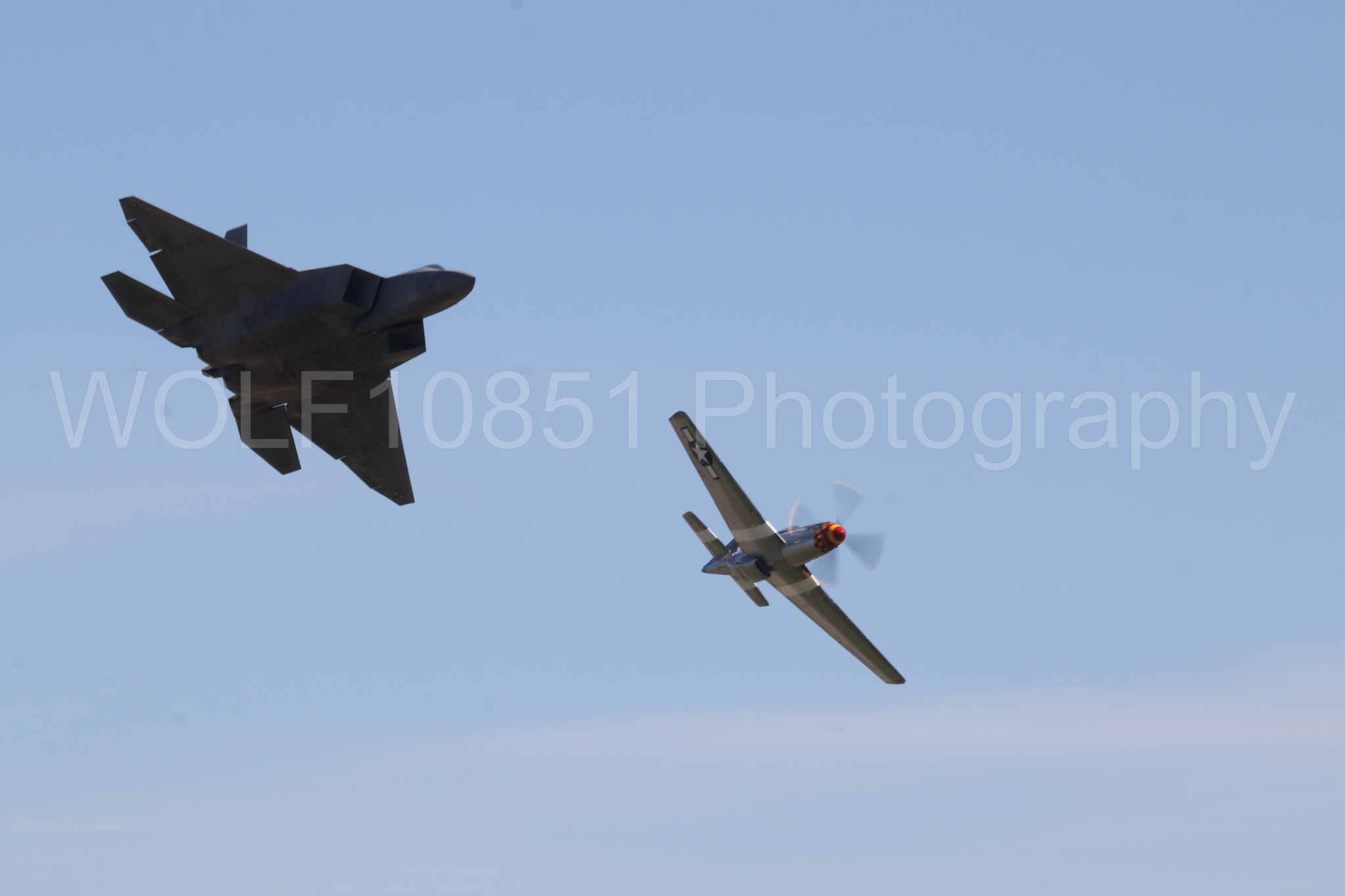 Aviation photography by WOLF10851 featuring Heritage Flight, P-51 Mustang, F-22 Raptor, Wee Willy 2, Raptor Demo Team.