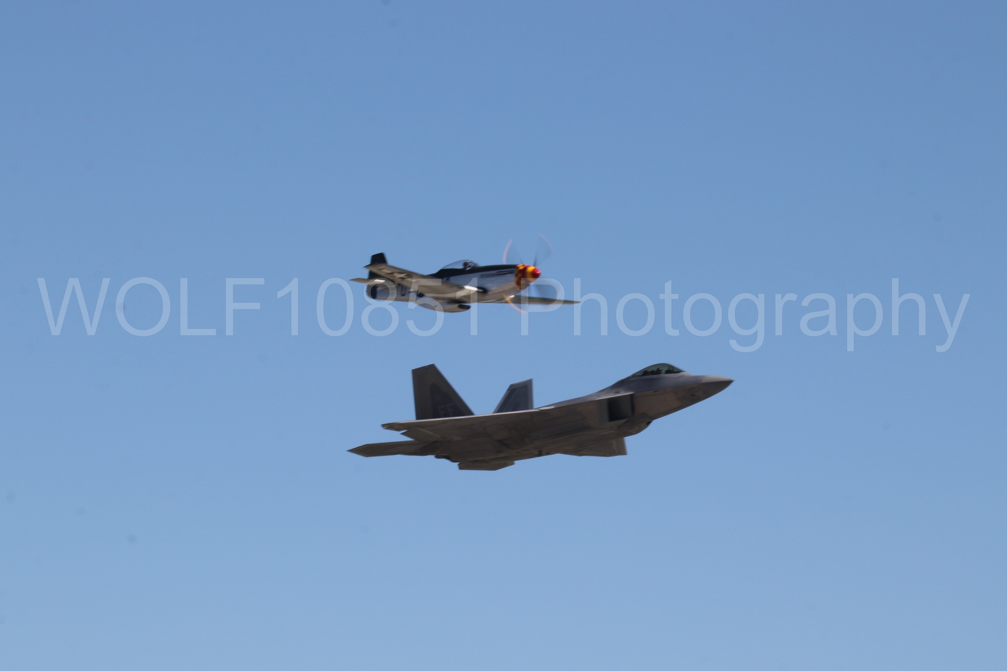 Aviation photography by WOLF10851 featuring Heritage Flight, P-51 Mustang, F-22 Raptor, Wee Willy 2, Raptor Demo Team.